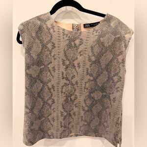 Zara Snake Print Top XL Beige Black Sleeveless Blouse Animal Print